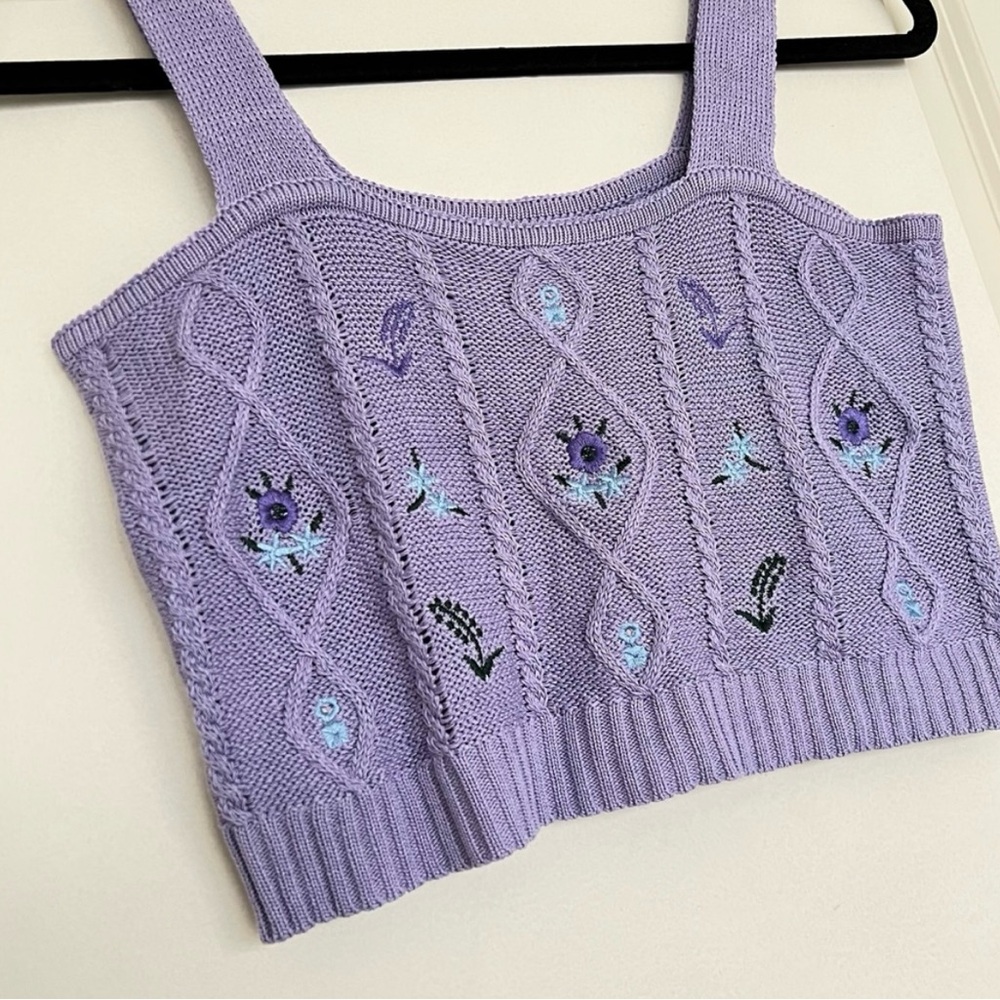 Lilac Floral Knitted Cropped Tank